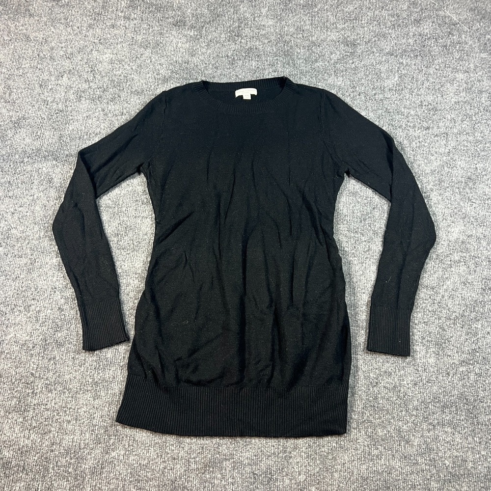 Liz Lange Maternity Sweater Top Womens Medium Black Knit Nylon Warm Crew Neck